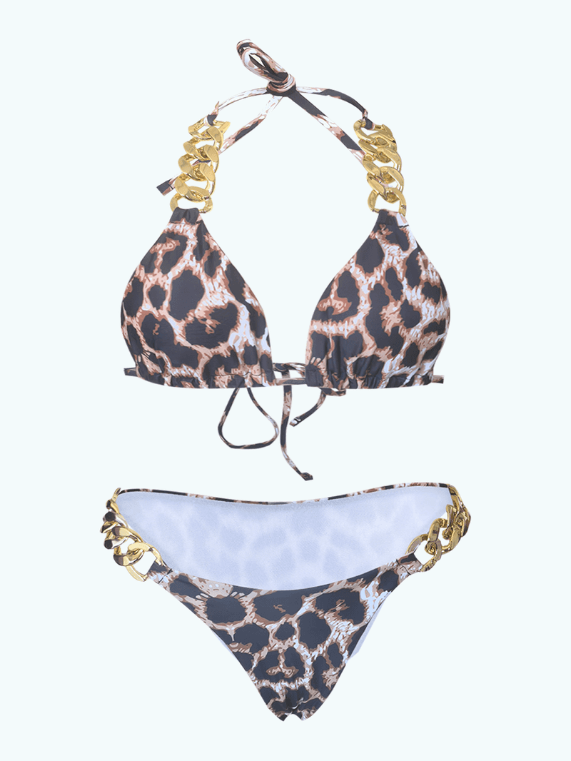 Costumi da bagno da donna con stampa bikini sexy a catena in oro a triangolo