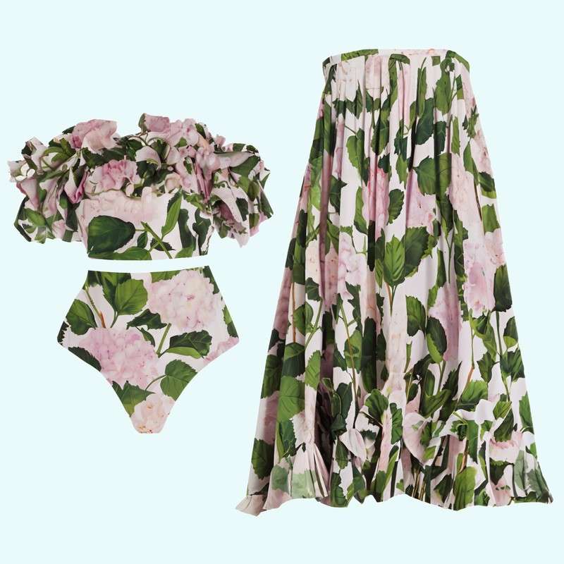 Costume da bagno Hydrangea senza spalline arruffato
