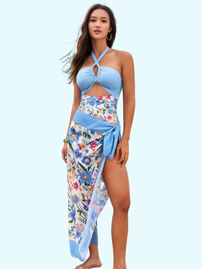 Costume da bagno con collo e cinturino